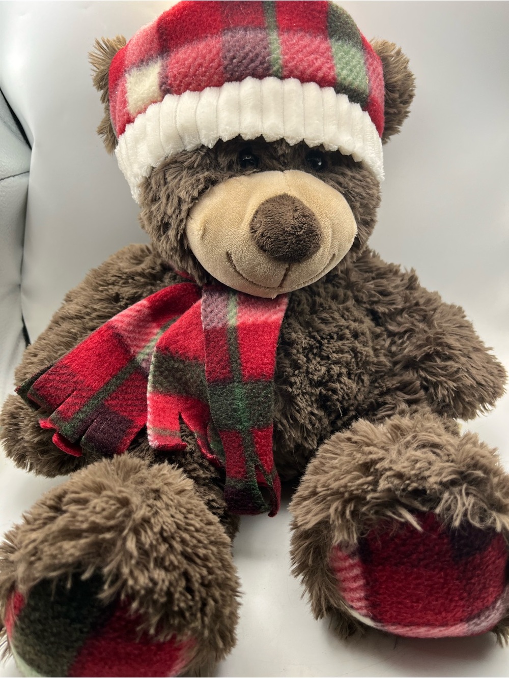 St Jude Brown Plush Bear with Red Plaid Hat & Scarf - Kids Accessory